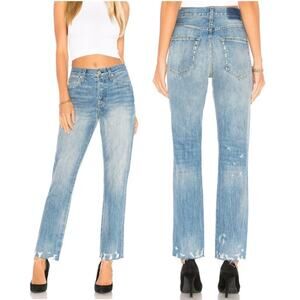 AMO Light Blue Distressed Straight Leg Jeans